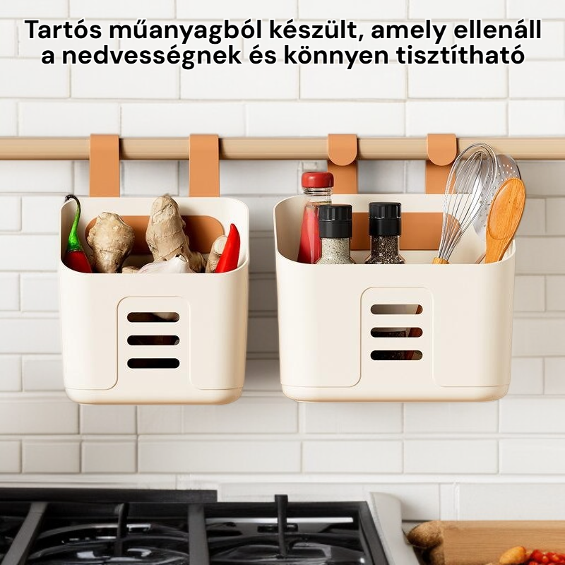 Függesztett műanyag tárolókosár konyhába