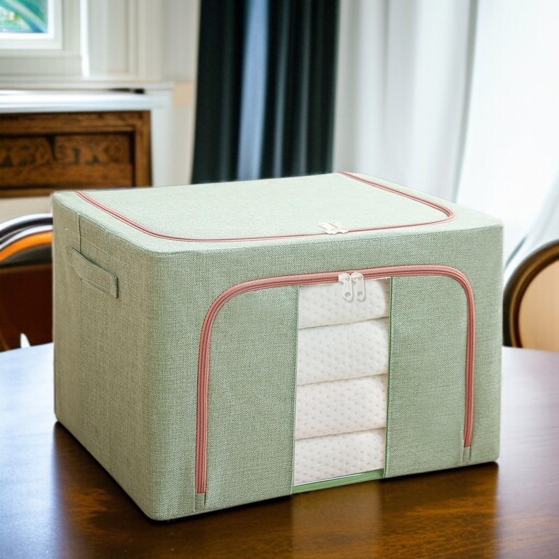 Foldable Double Window Cotton Linen Steel Frame Clothing Storage Box