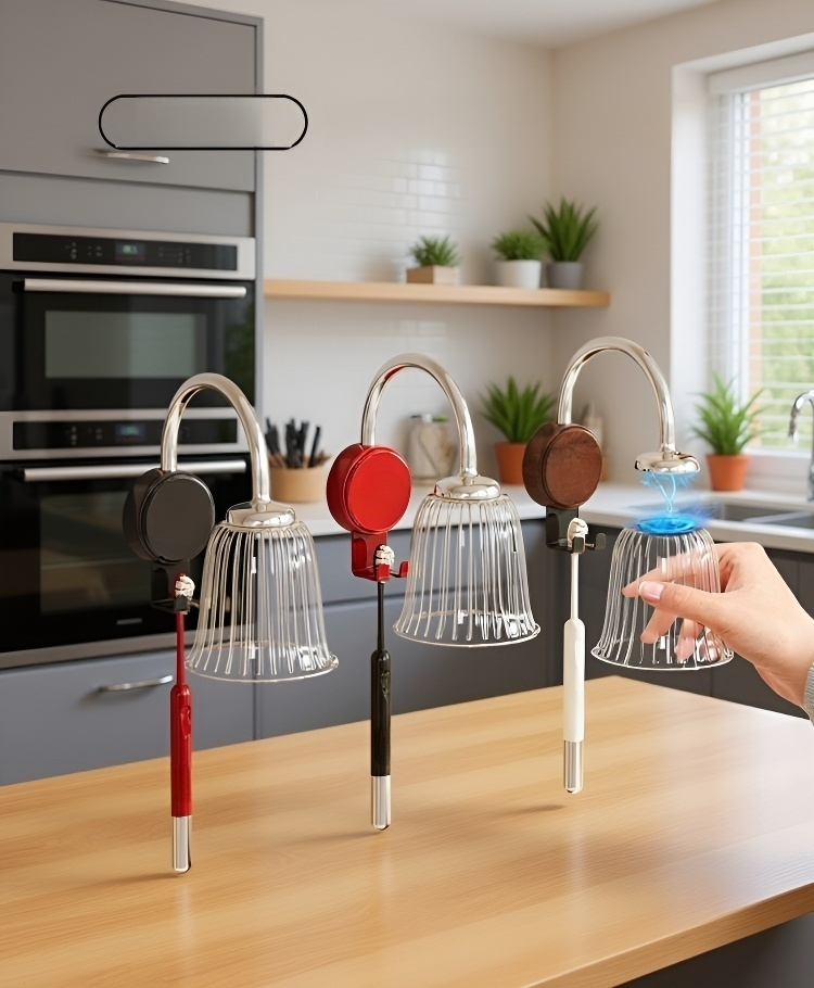 욕실 벽에 부착된 마그네틱 양치컵 선반