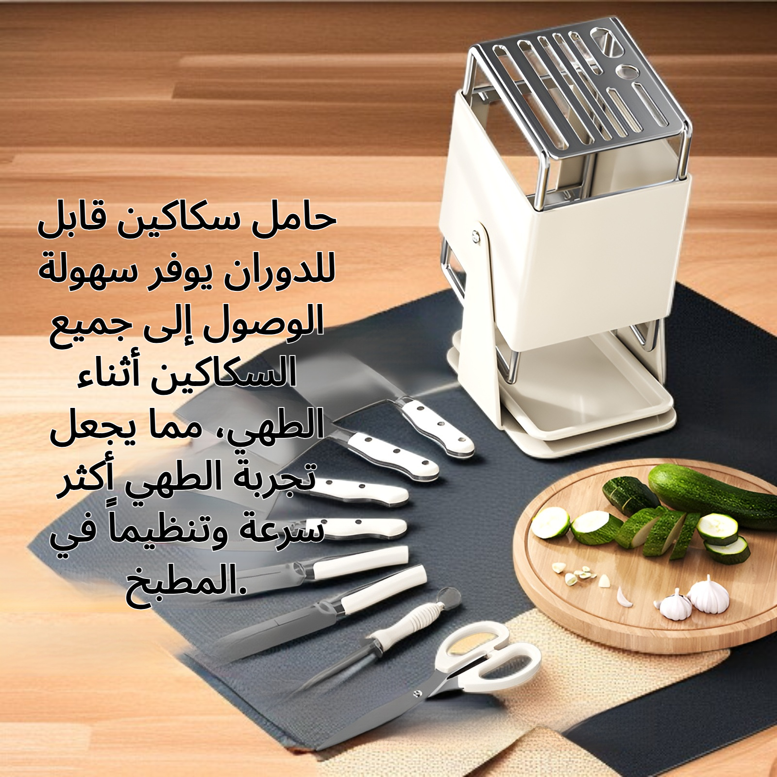 حامل سكاكين قابل للدوران على سطح المطبخ