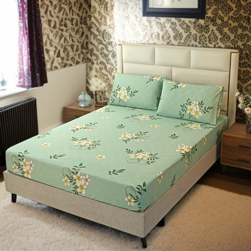 柔らかくて快適な、ライトベージュの幾何学模様の大人用フィットシーツ寝具セット。