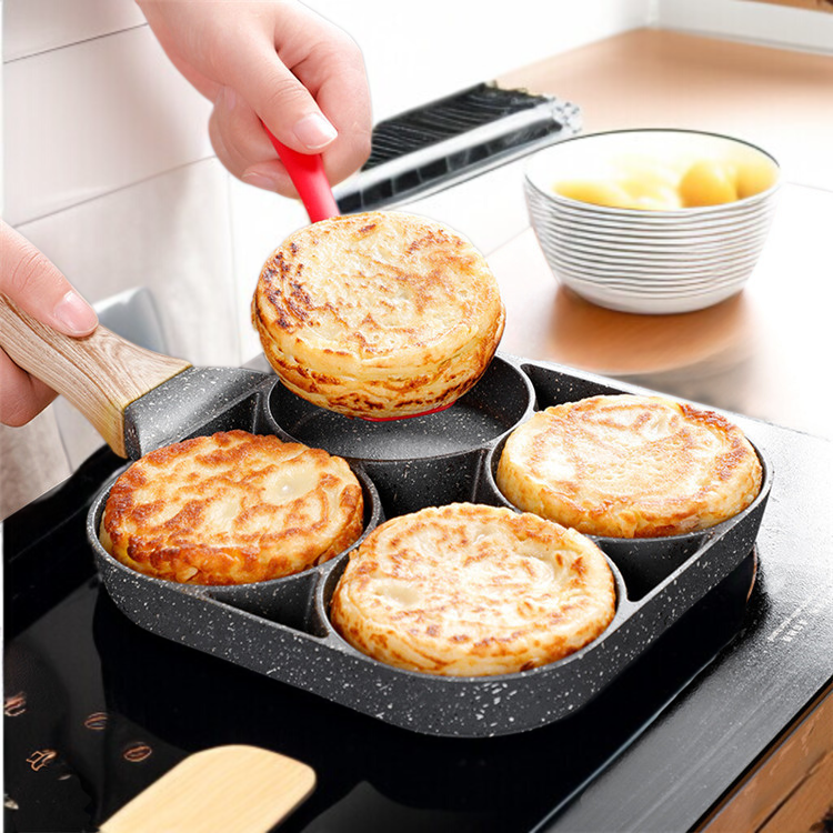 4 穴オムレツパン朝食オムレツアーティファクト家庭用多孔質ミニ小さなフライパンクロスボーダー医療石オムレツノンスティックパン