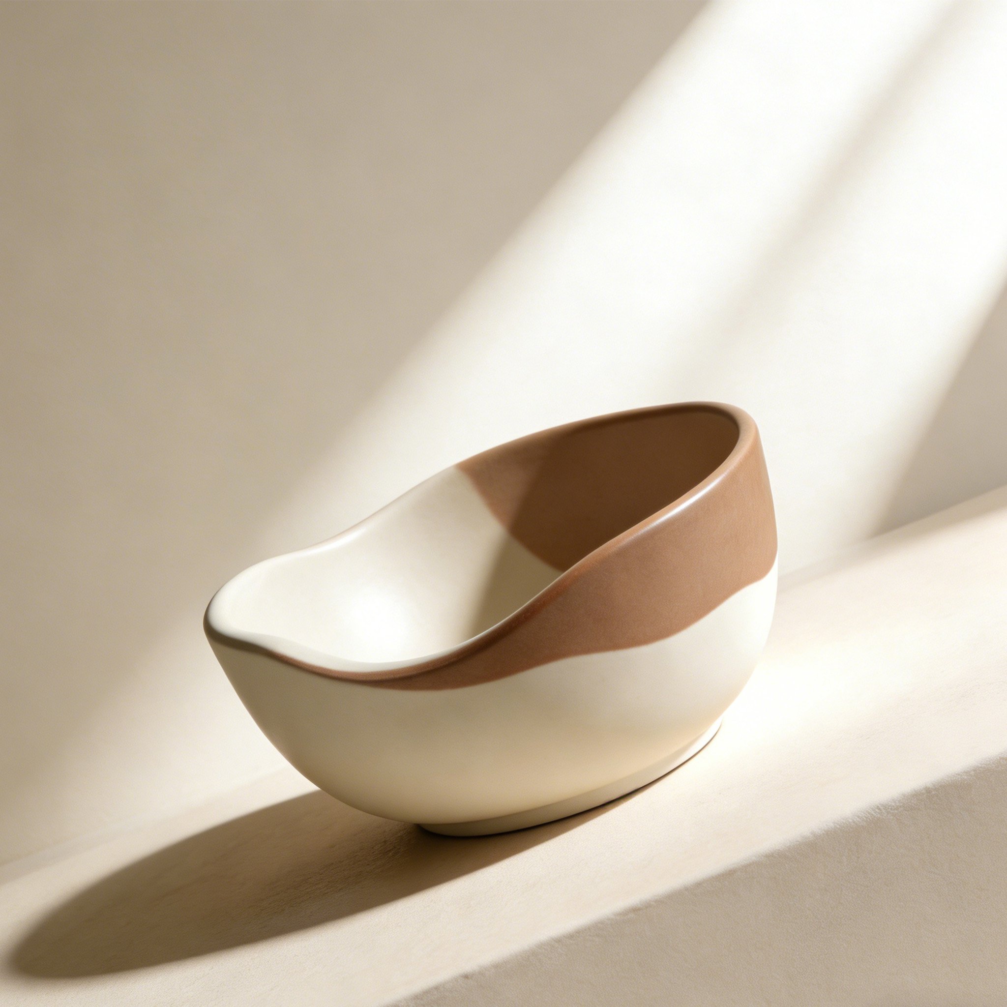 Close-up of eco-friendly ceramic bowl with unique shape