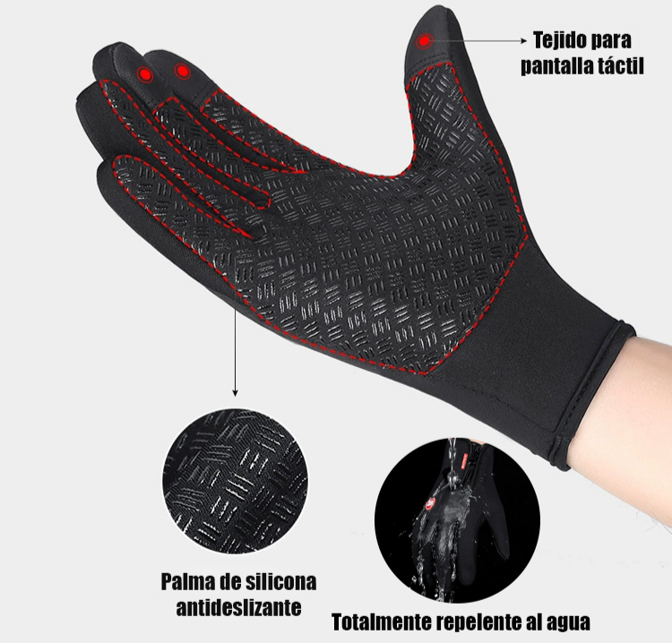 Guantes con forro, cremallera impermeable y a prueba de viento, con pantalla táctil.