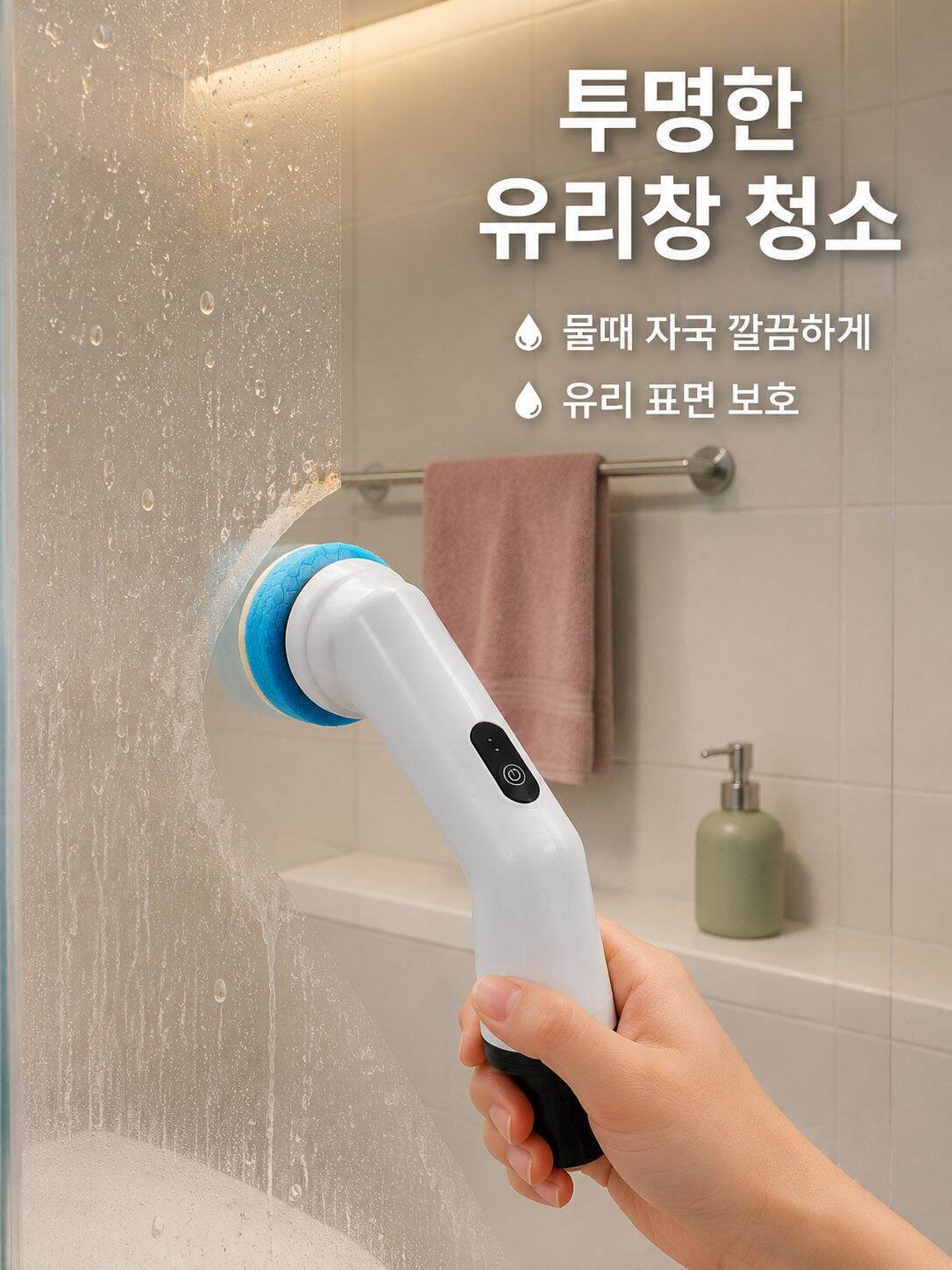 전동브러쉬로 싱크대 청소하는 장면