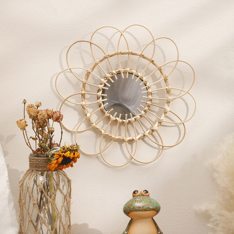 Handmade Bamboo Woven Glass Wall Mirror