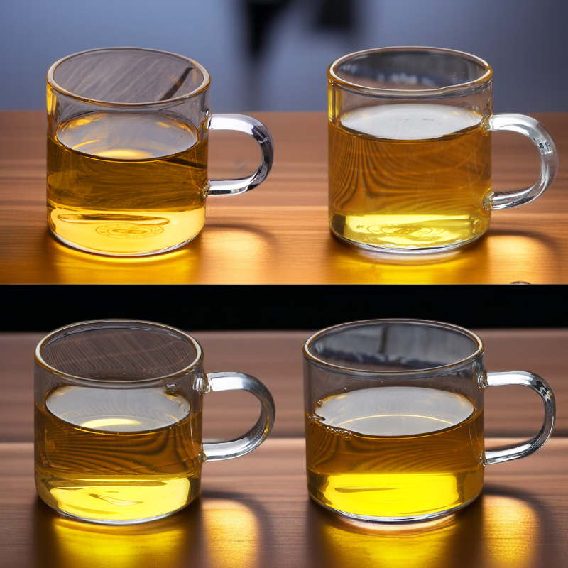 두꺼운 내열 투명 손잡이 유리 찻잔 공예 다도 찻잔 작은 손잡이 잔