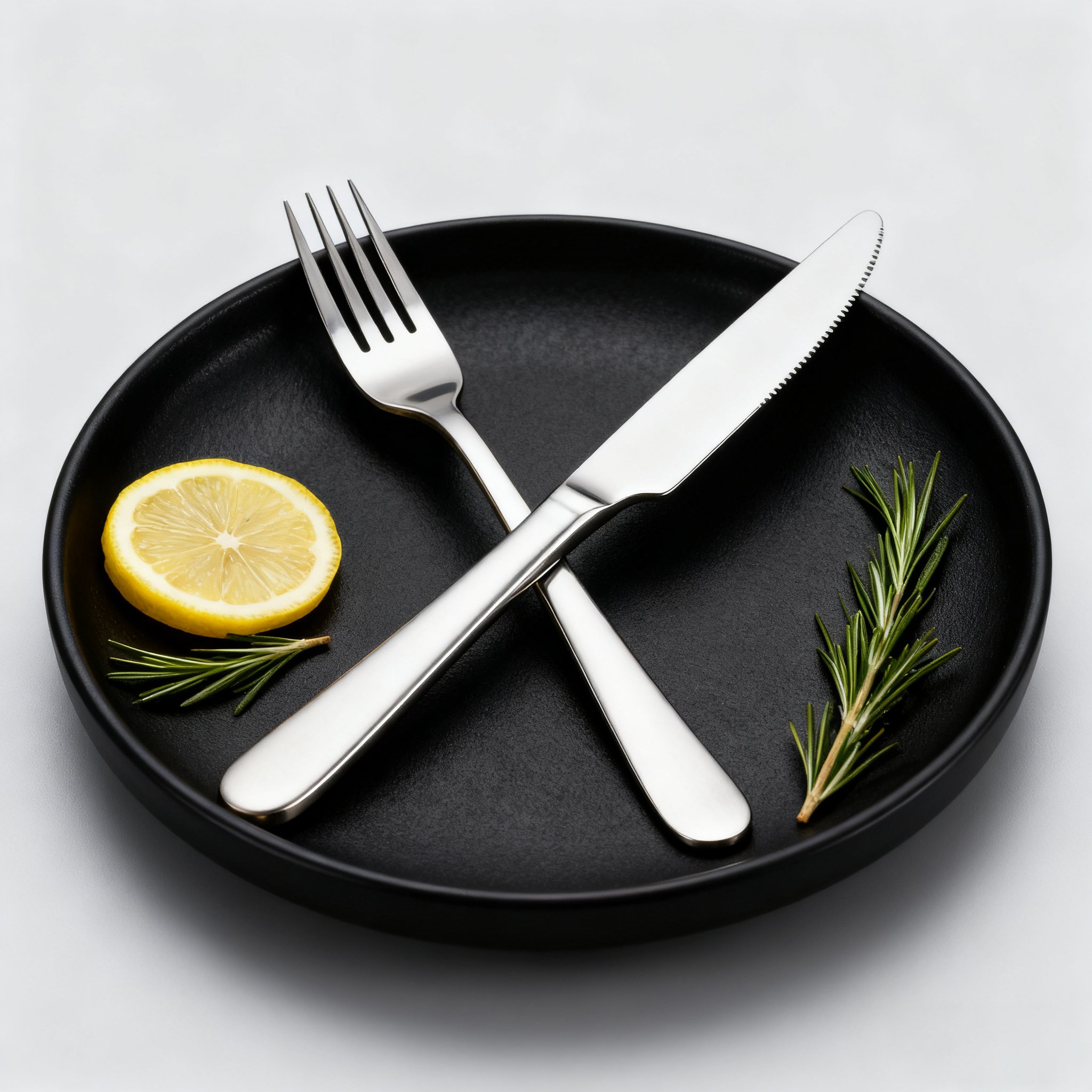 Silbernes Messer- und Gabelset 3-teilig auf weißem Hintergrund