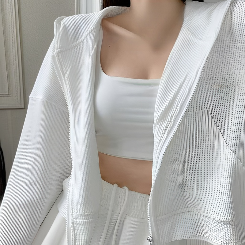 ゆったり大きいサイズレディースフード付きショートスウェットジャケット、春秋新スタイル