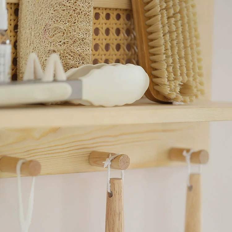 Multi-Purpose Solid Wood Rattan Storage Shelf