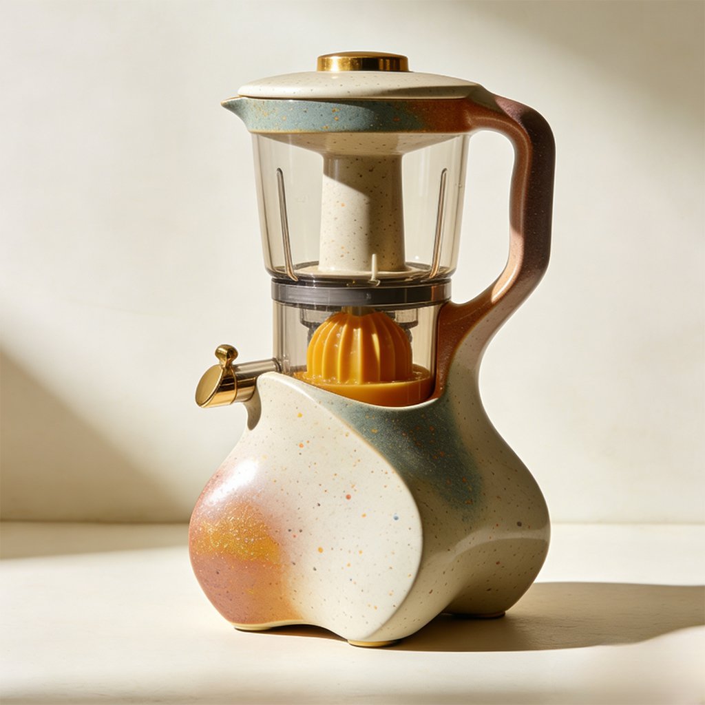 Exprimidor multifuncional pequeño en uso con naranjas