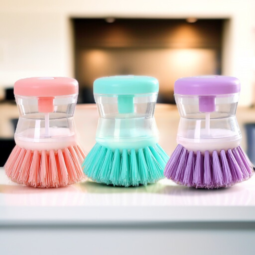 Juego de 3 cepillos automáticos para lavar platos con detergente, colores rosa