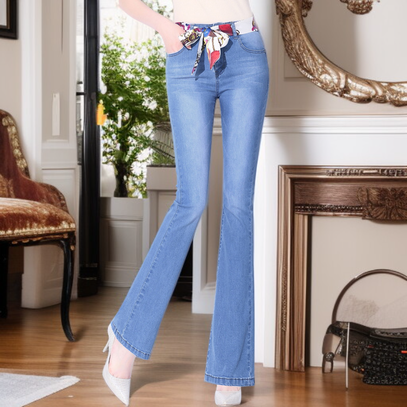 여자 와이드 하이웨스트 플레어 청바지