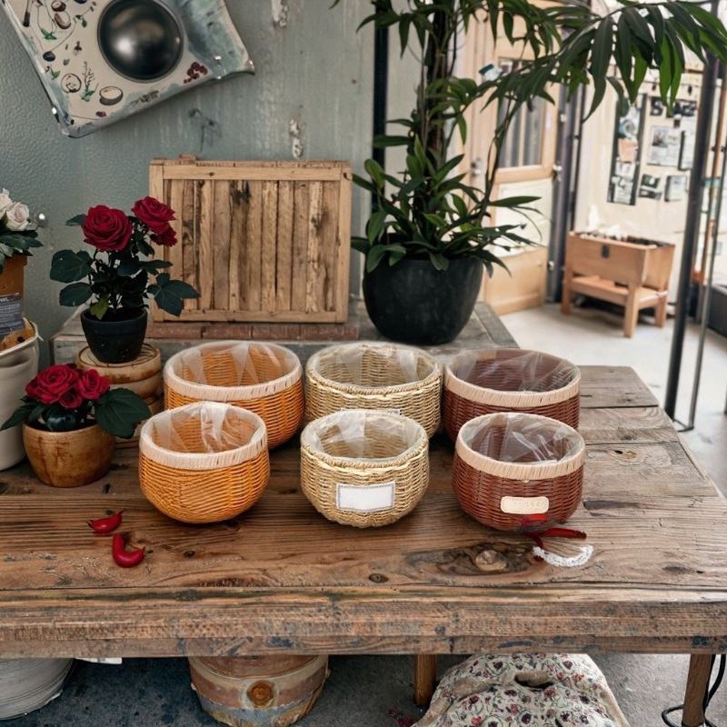手作りの籐製フラワーバスケット