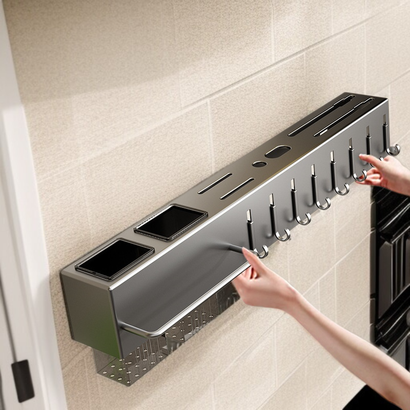 Multifunktionaler Küchenorganisator aus Edelstahl NoPunchWandhalterung EdelstahlOrganizer Wandregal 