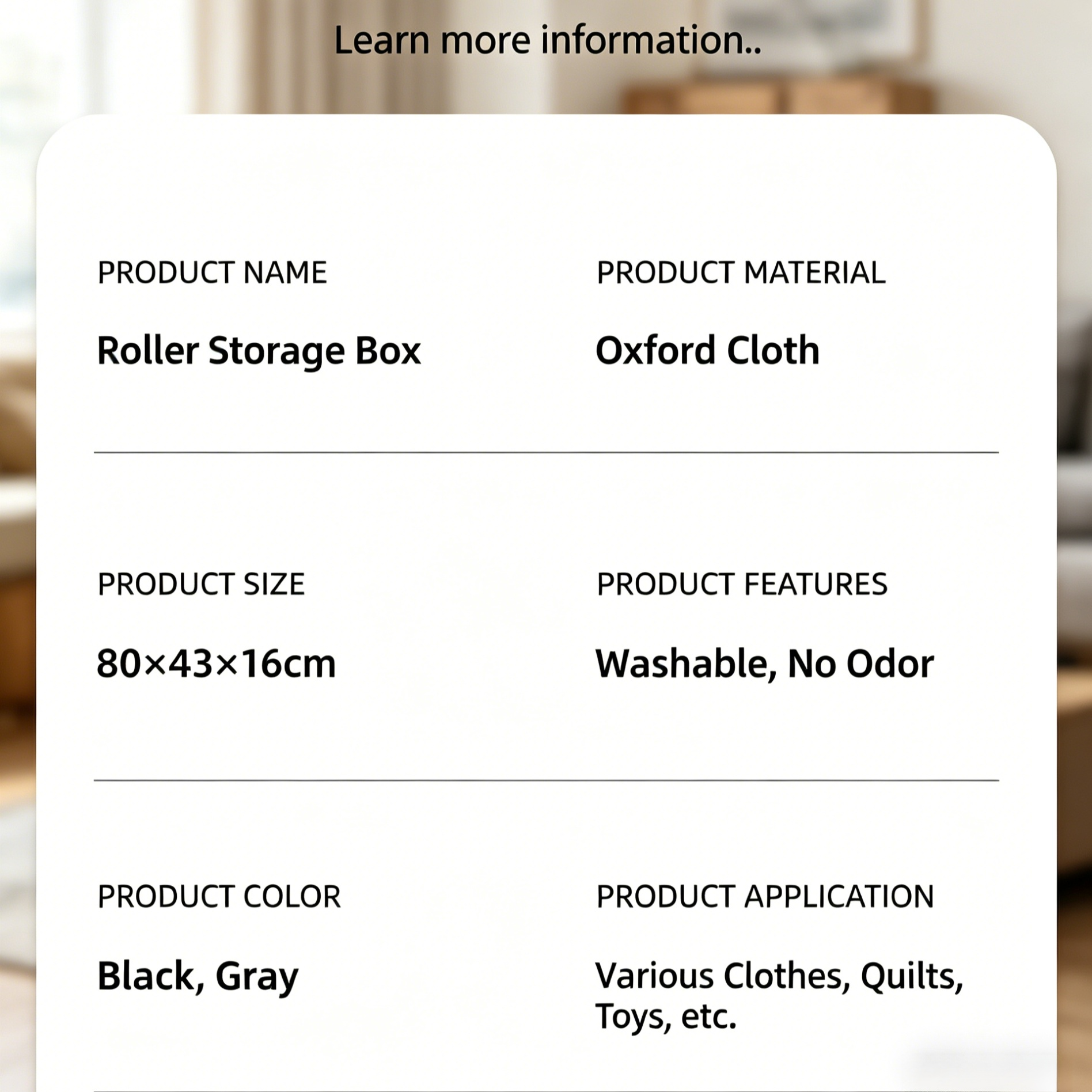 Rolling Foldable Under Bed Storage Box with Dustproof Lid