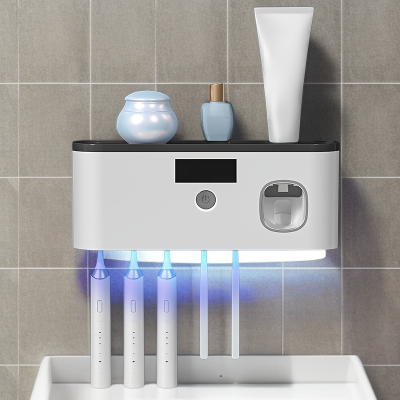 Wall-Mounted Punch-Free UV Toothbrush Sterilizer Rack, Multifunctional Bathroom Organizer