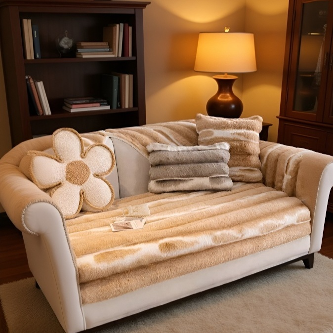 وسادة أريكة بستايل فرنسي كاجوال ورومانسي من وبر أرنب سميك