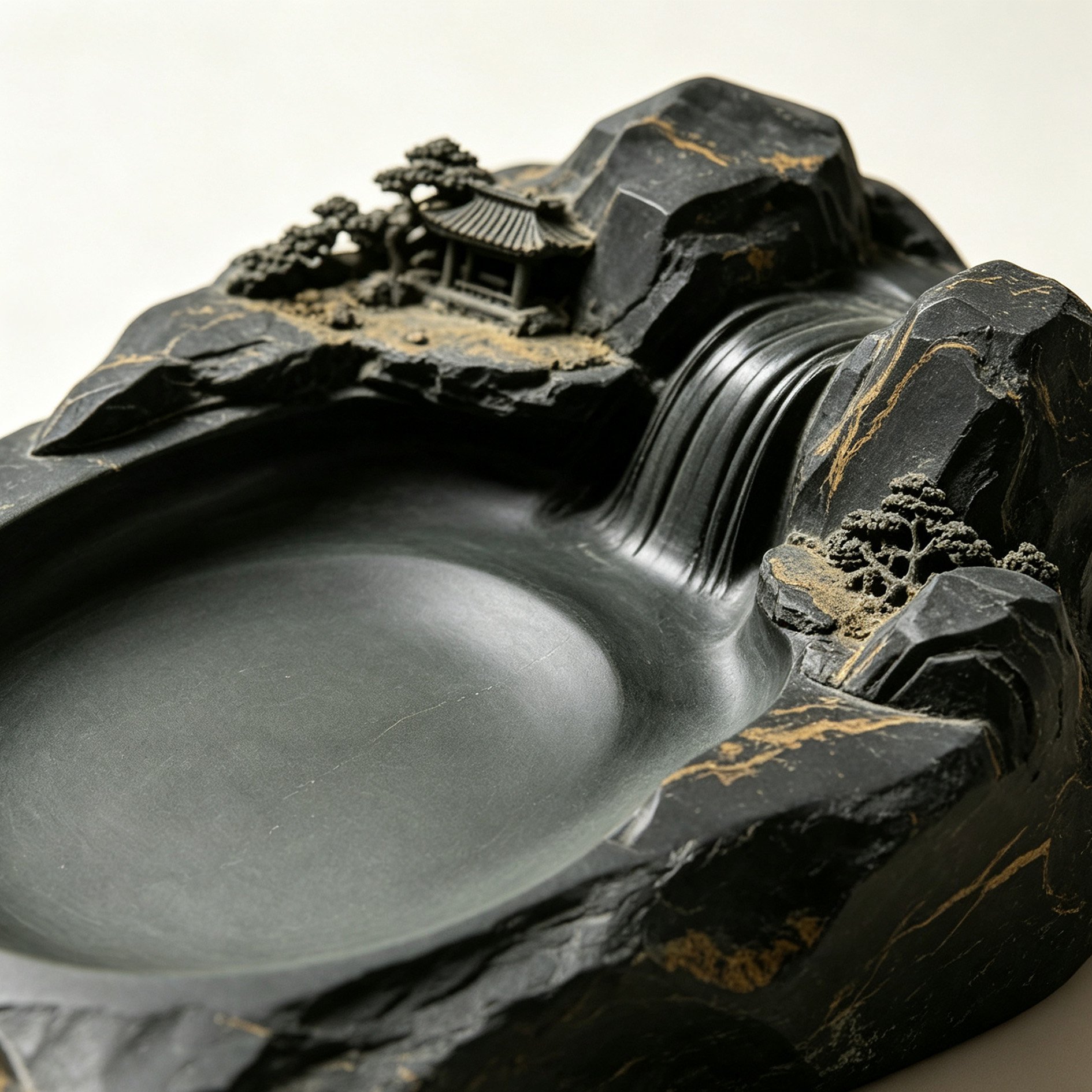 彼女は硯を彫刻して装飾品を作る