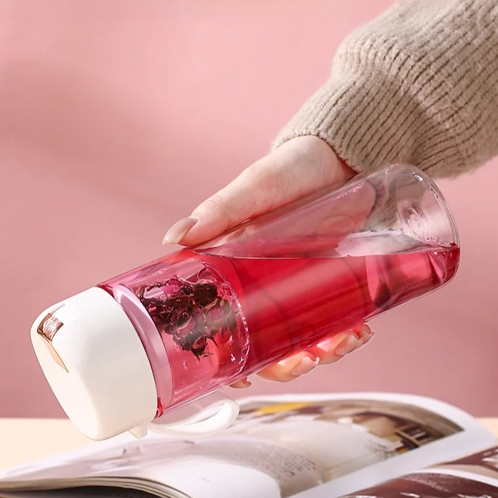 おしゃれなフラワーティーカップ 女子夏用ティー＆ウォーター分離プラスチックカップ