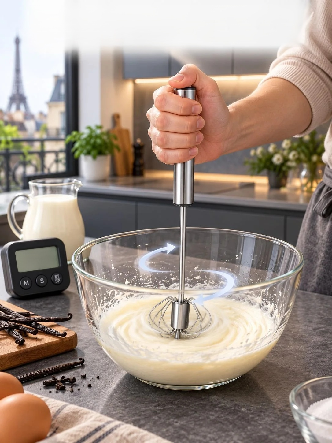 Fouet manuel en inox pour préparer la chantilly maison