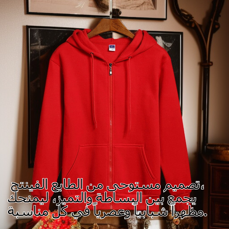 هودي بسحاب مزدوج بغطاء رأس بتصميم فينتاج بلون سادة لخريف وشتاء للجنسين مع شعار