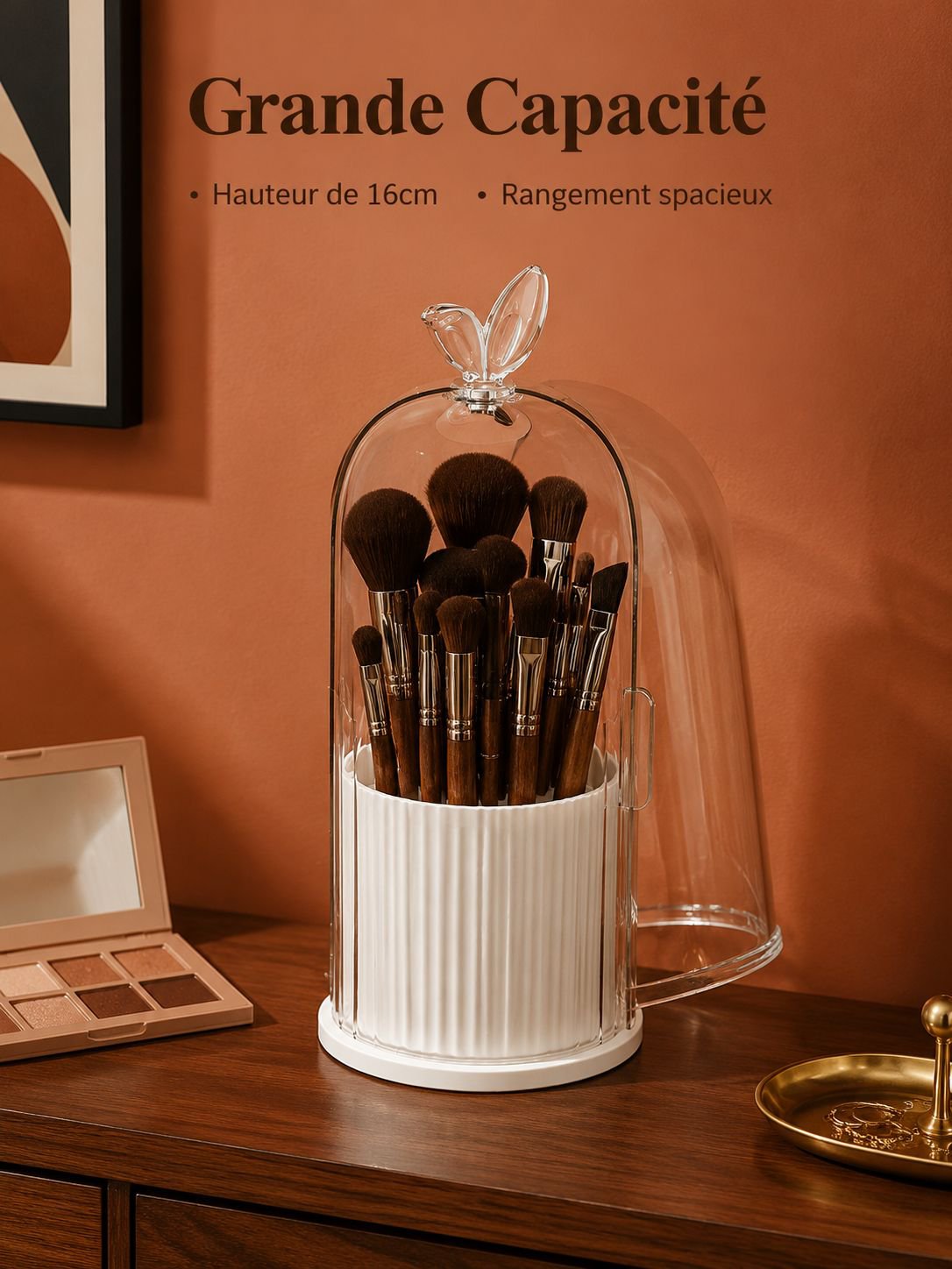 Rotating dustproof dressing table cosmetic storage box, makeup brush storage tube, desktop lipstick 