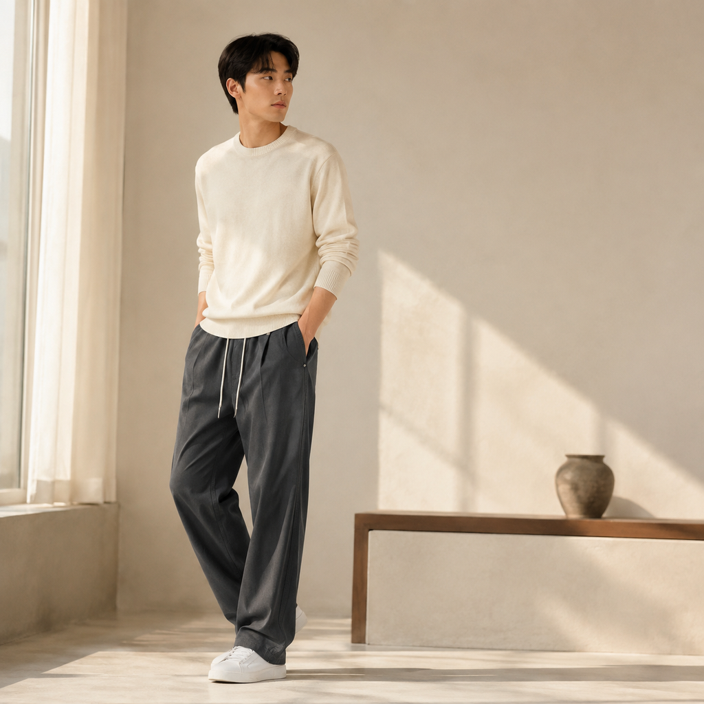 신상 남성 와이드핏 텐셀 코튼 캐주얼 팬츠