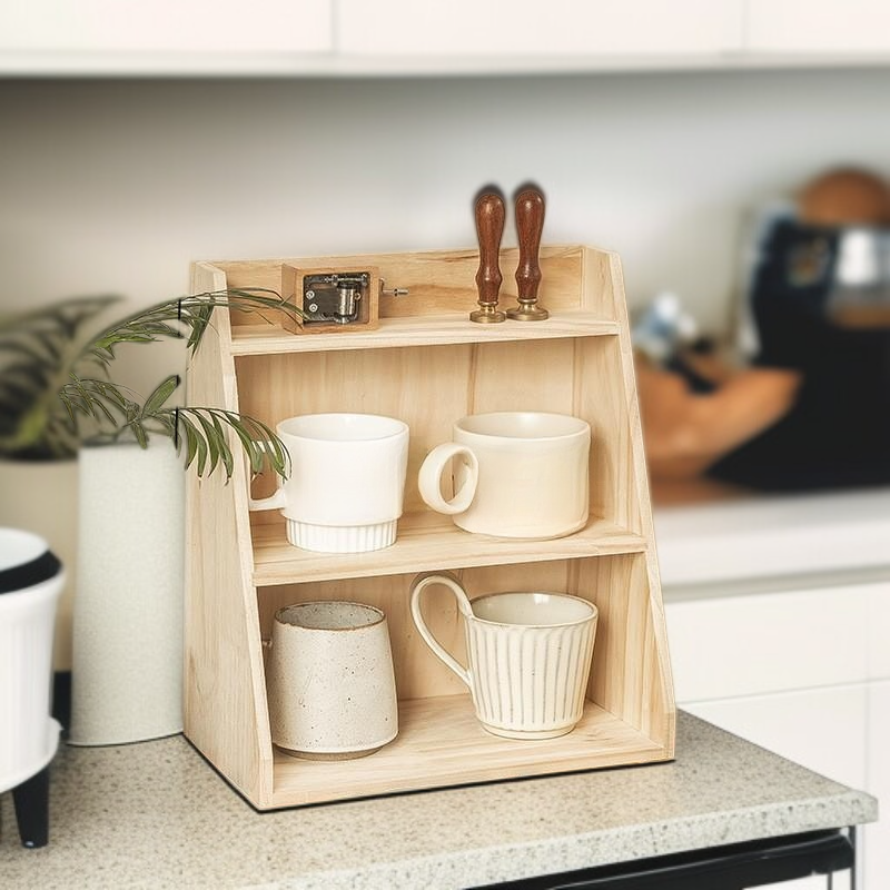 Wooden Office Desk Cup Rack Storage Organizer