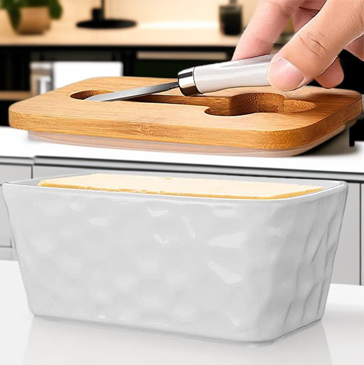 Butterdose aus Keramik mit Steinmuster und Deckel