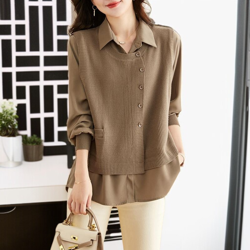 가을 여성 스웨터 페이크 투피스 고급스러운 스타일