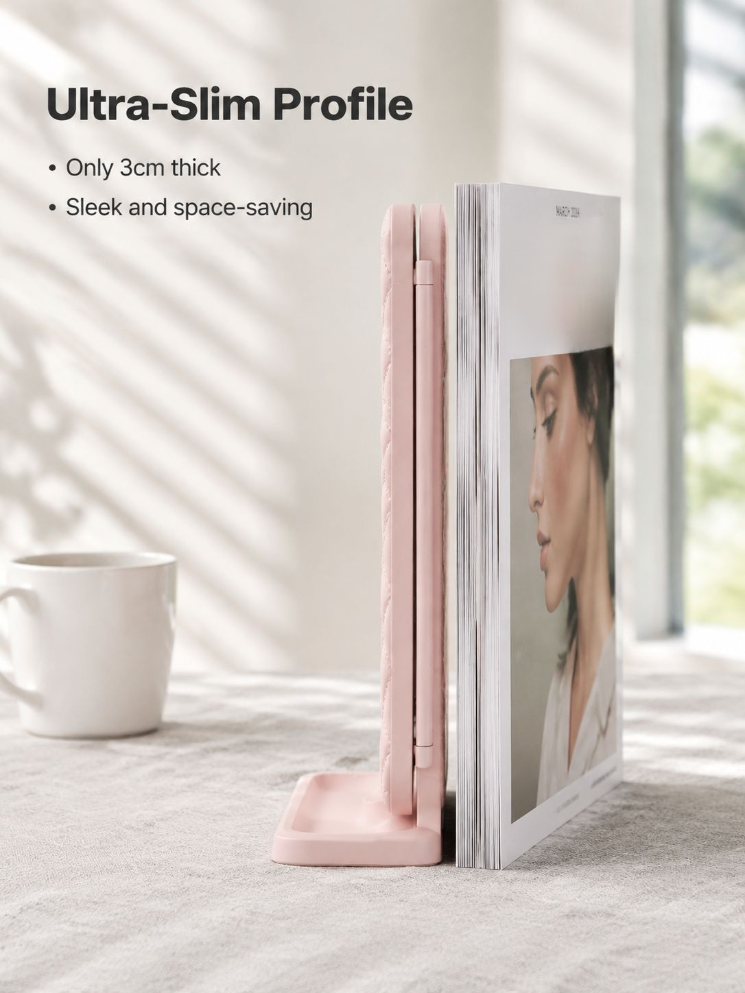 Modern dressing mirror arranged beside bedroom furniture