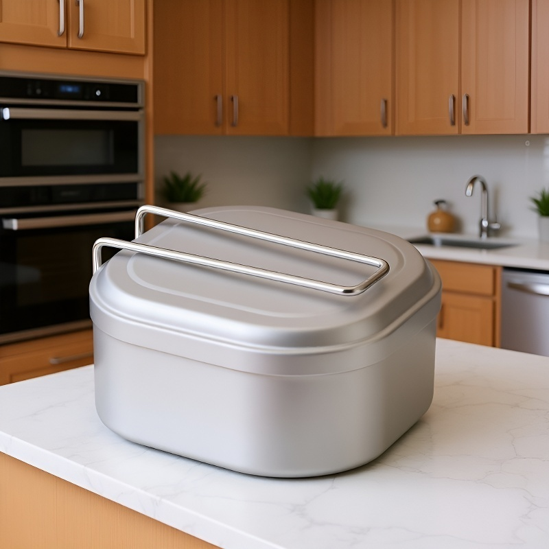 손잡이가 있는 사각형 알루미늄 도시락통