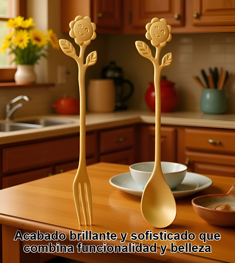 Detalle de la cuchara Love con acabado dorado