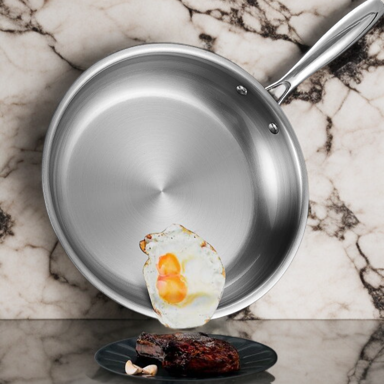 Household frying pan with ergonomic handle