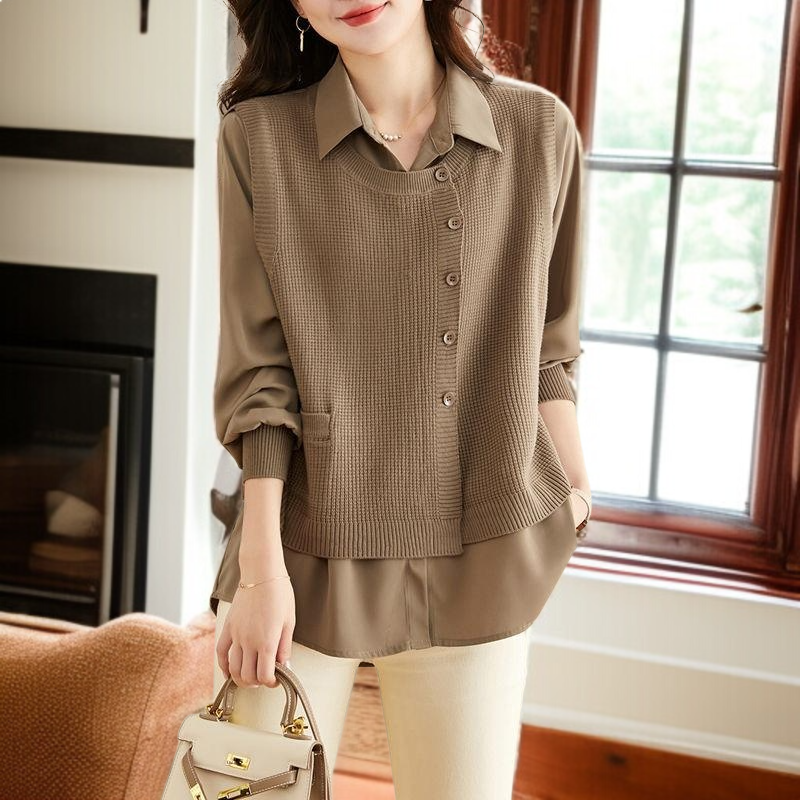 가을 여성 스웨터 페이크 투피스 고급스러운 스타일