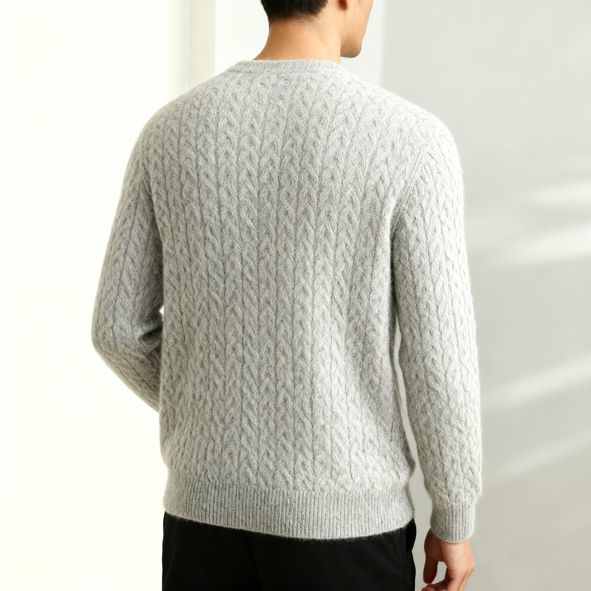 高級グレー手編みニットセーター