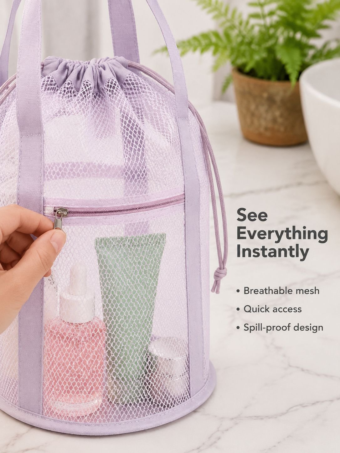 Multifunctional foldable mesh toiletry bag