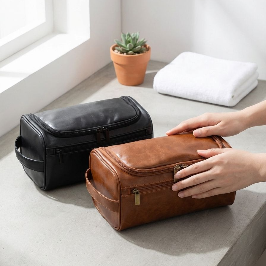 Multifunktionaler Lederbeutel für Kosmetik und Pflegeprodukte