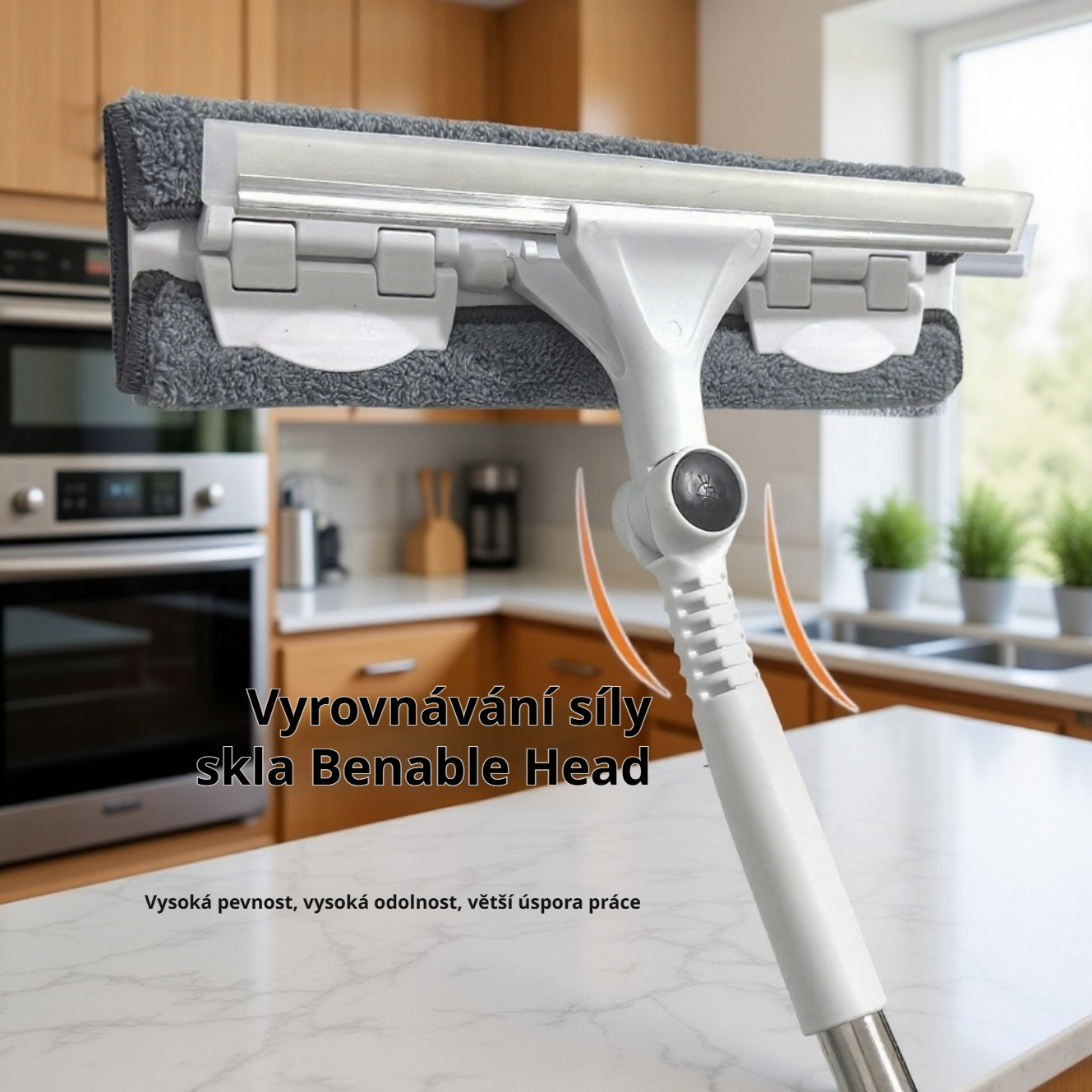 Dvoubarevný mop na okna s prodlouženou rukojetí pro domácnost