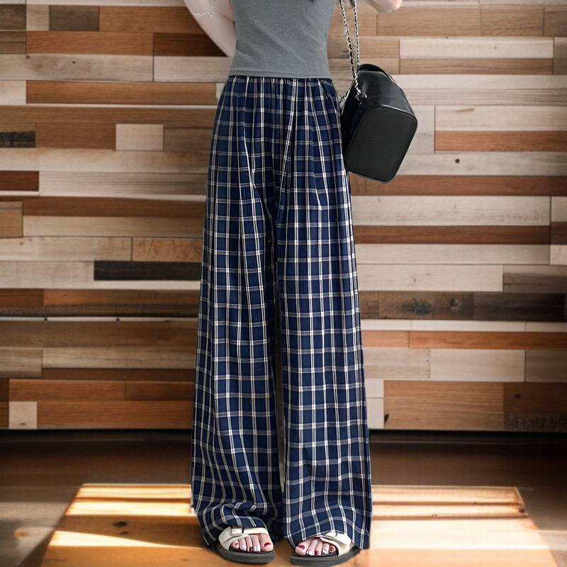 ハイウエストラフ感チェック柄ワイドパンツ