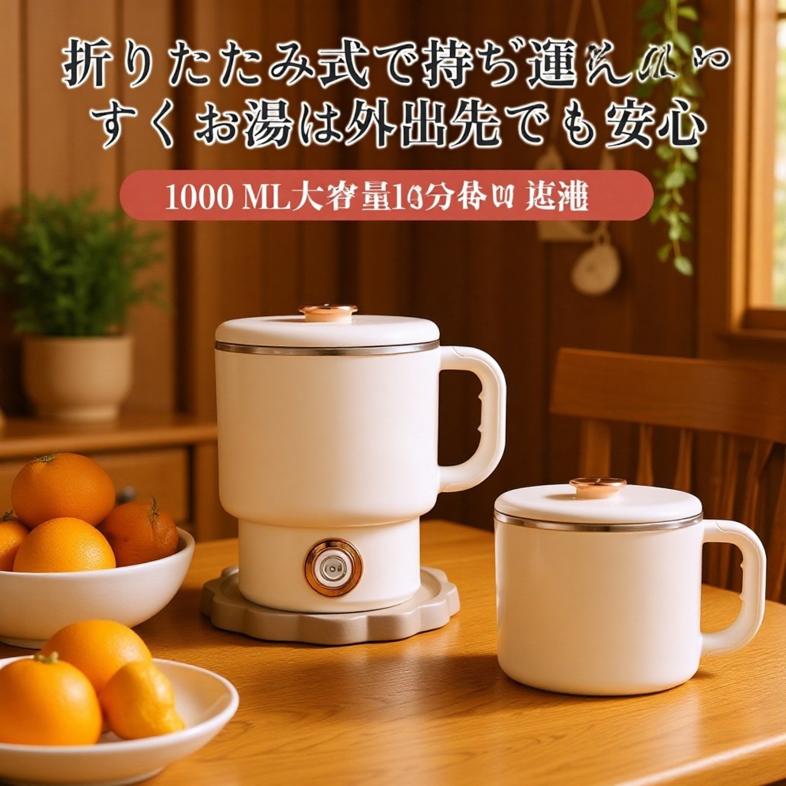 ステンレス製携帯折りたたみ電気ケトル