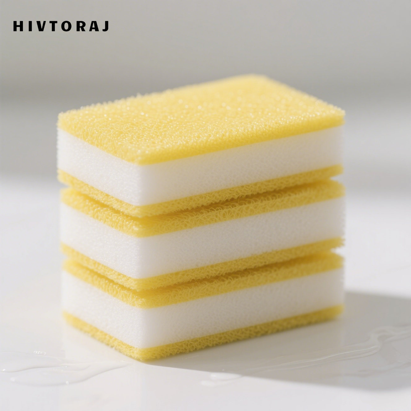 Detail van de dubbelzijdige spons in gebruik