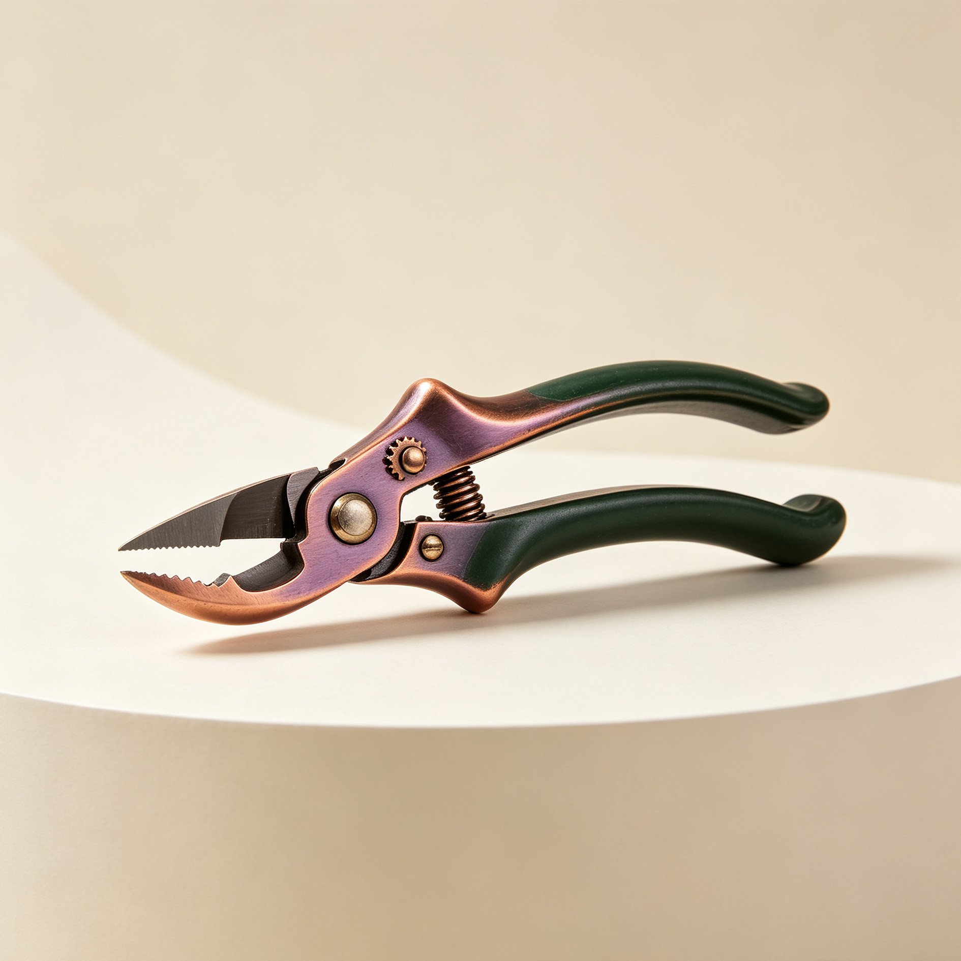 Retro coral green garden shears close-up