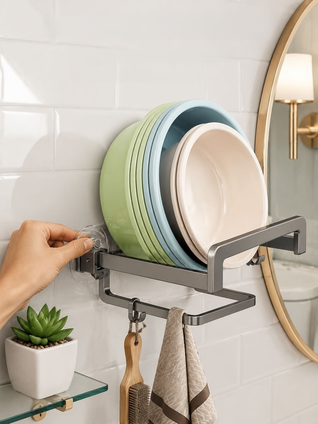 Estante plegable para lavabo sin perforación