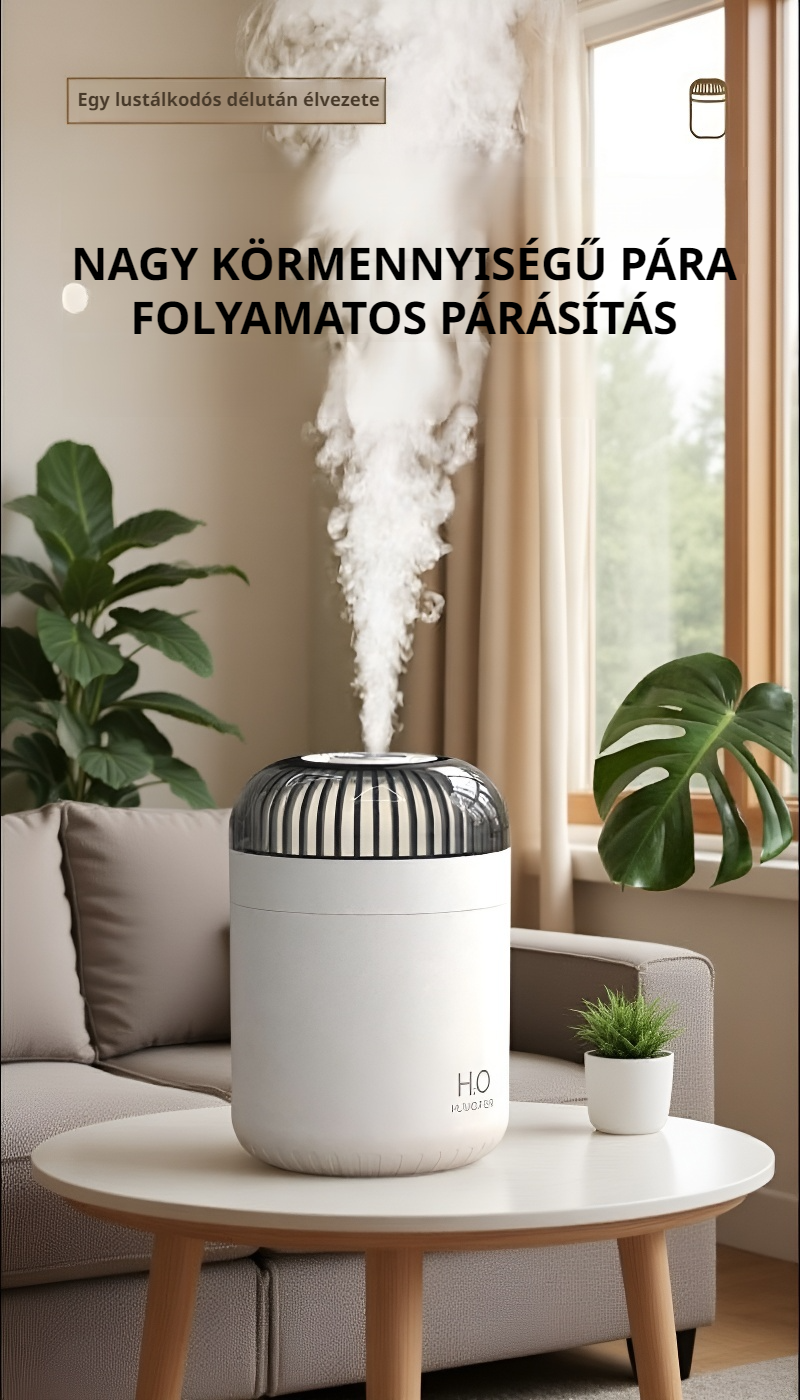 Nano vízpárás párásító működés közben