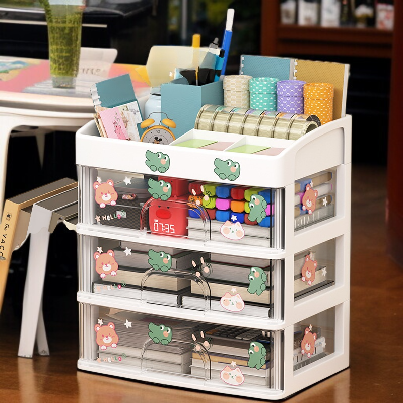 引き出し式デスクトップ収納ボックスオフィスデスクオーガナイザー文具化粧品収納ラック収納キャビネットボックス
