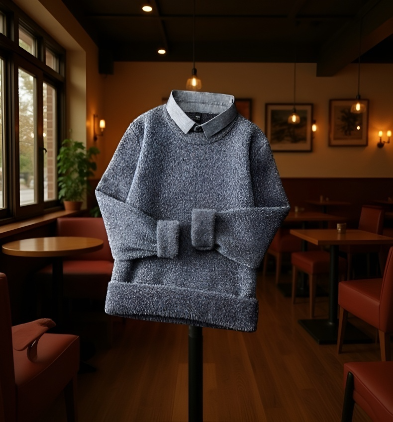 シャツカラー付きフェイクツーピースセータースタイル提案