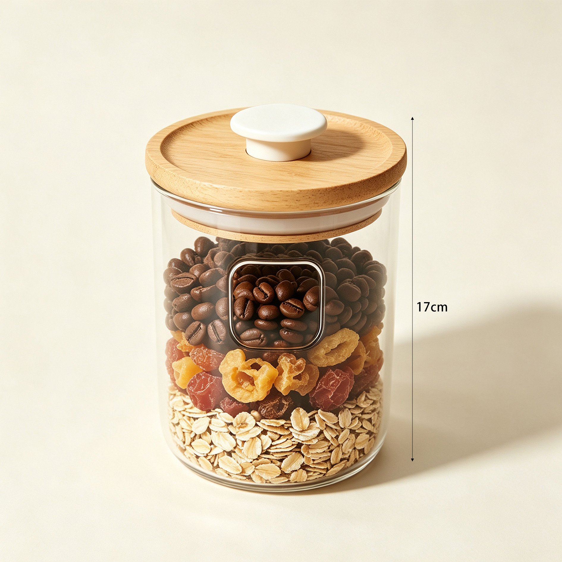 Stylish kitchen storage container with wooden cover