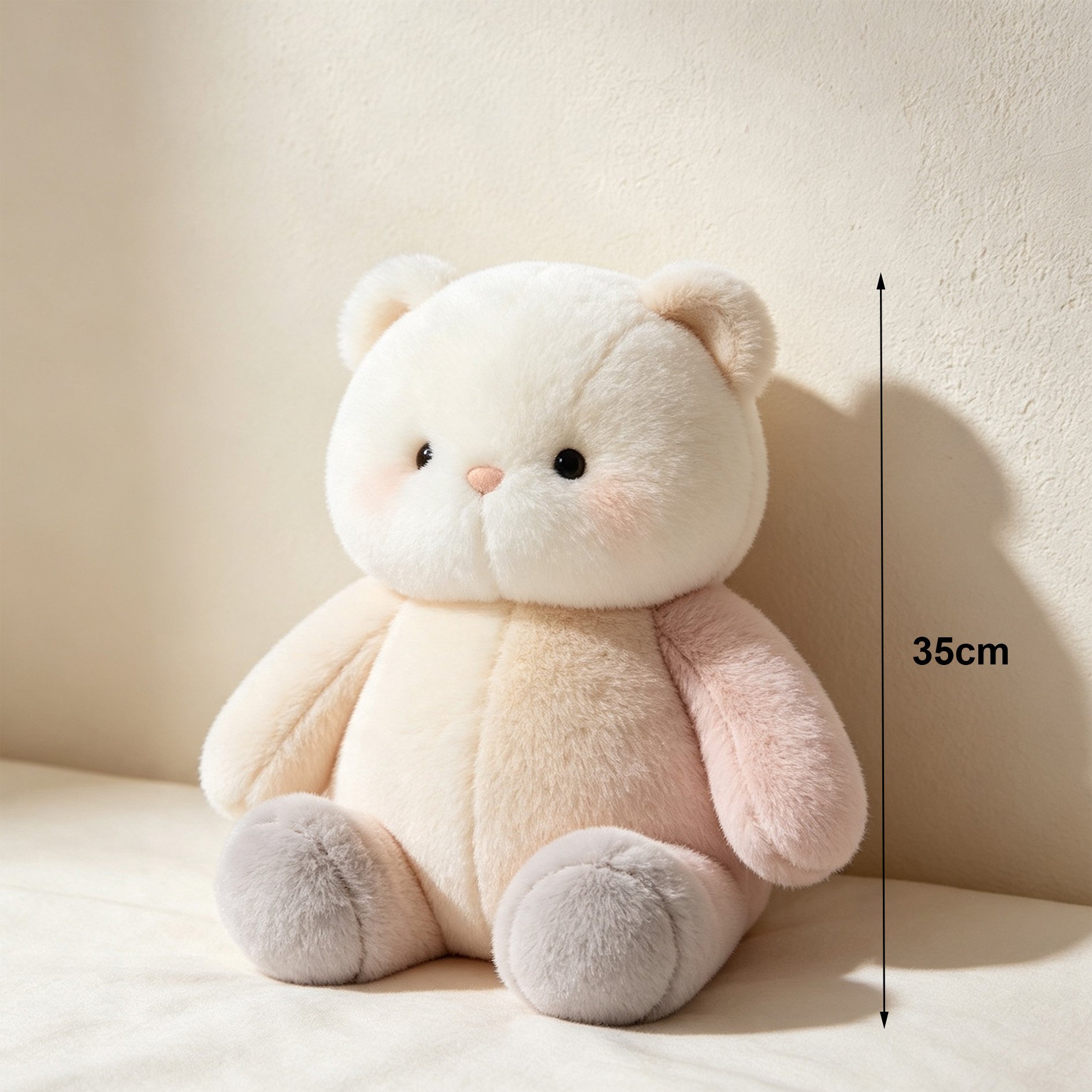 Children playing with color-blocked plush bear